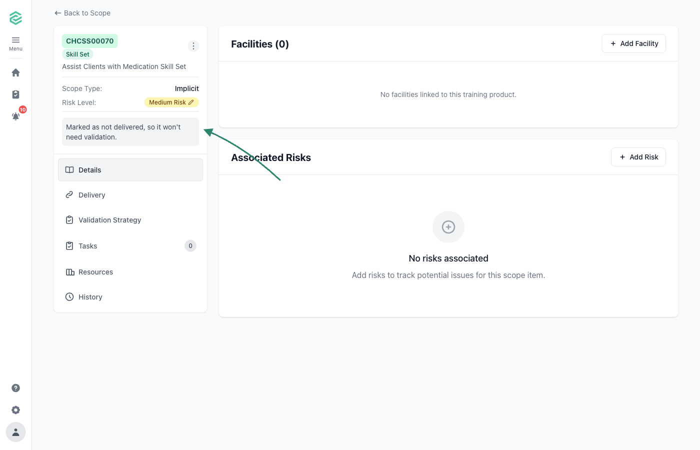 Skill set sidebar showing the Marked as not delivered confirmation